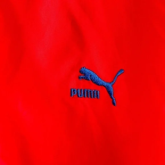 Vintage Puma Mens Large Wind Breaker Track Jacket Snap Button Red Blue Black - Picture 3 of 15